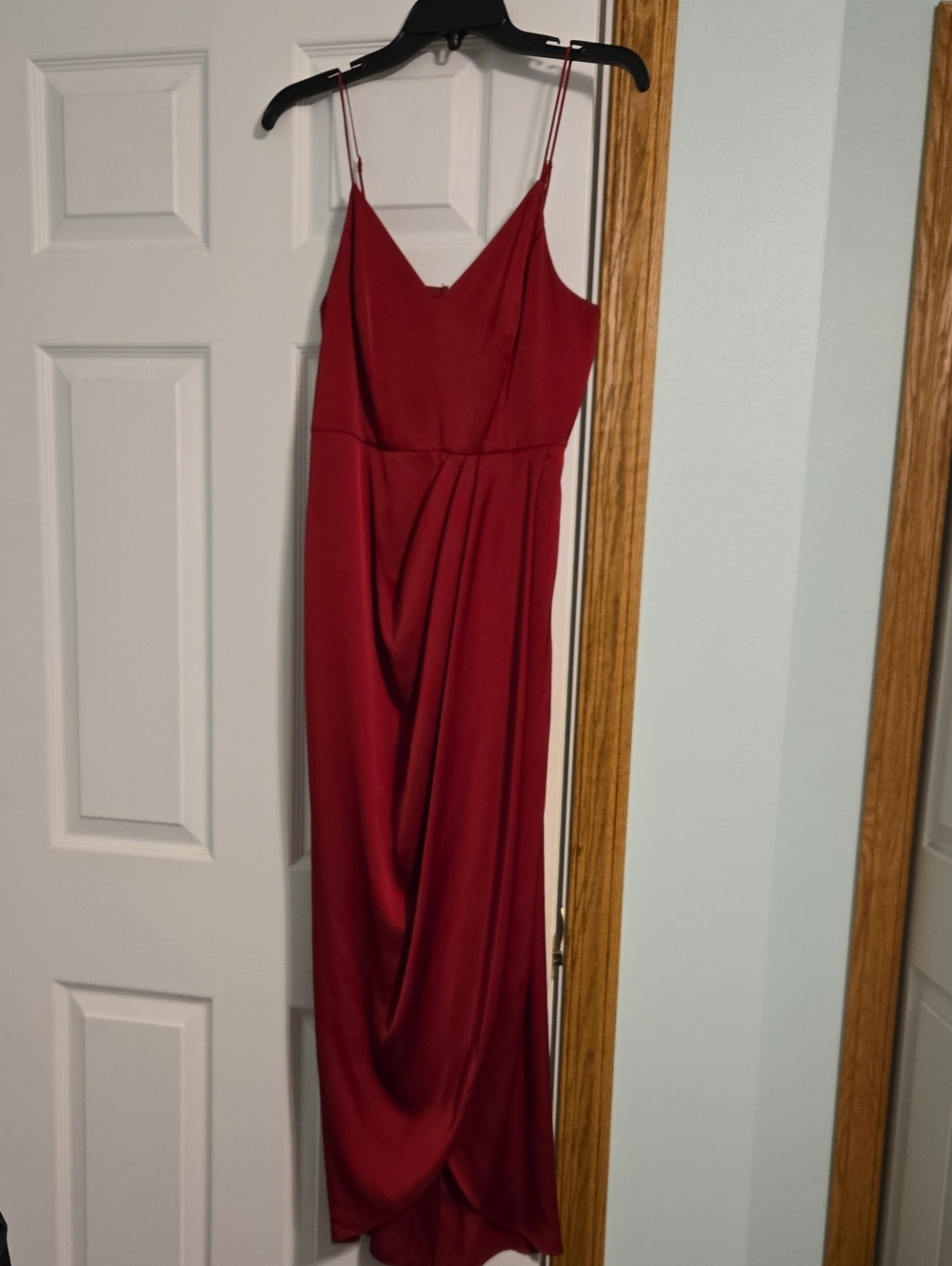 Women's Express Red Satin High Low Dress with Spaghetti Straps